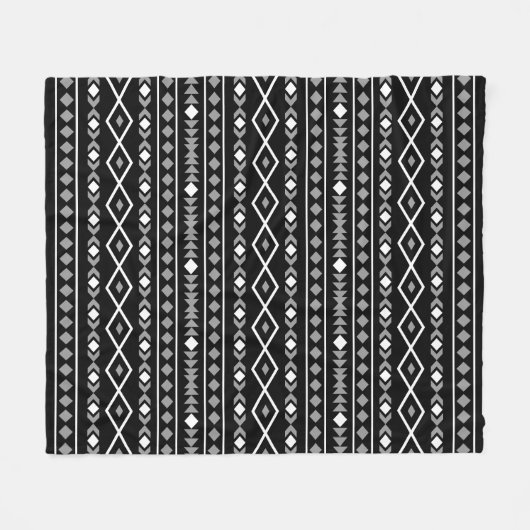Aztec Shapes Pattern Grau Schwarz Fleecedecke (Vorderseite (Horizontal))