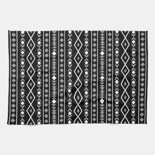 Aztec Shapes Pattern Grau Schwarz Geschirrtuch (Horizontal)