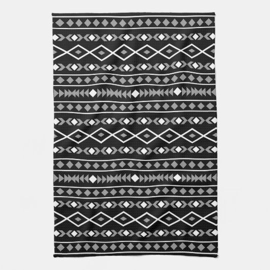 Aztec Shapes Pattern Grau Schwarz Geschirrtuch (Vertikal)