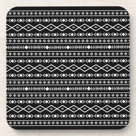 Aztec Shapes Pattern Grau Schwarz Getränkeuntersetzer (Vorderseite)