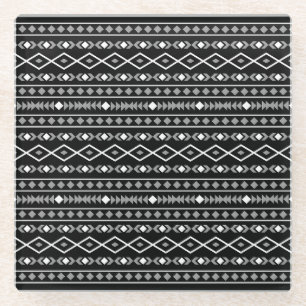 Aztec Shapes Pattern Grau Schwarz Glasuntersetzer