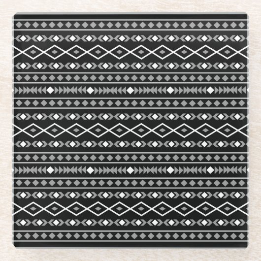 Aztec Shapes Pattern Grau Schwarz Glasuntersetzer (Vorderseite)