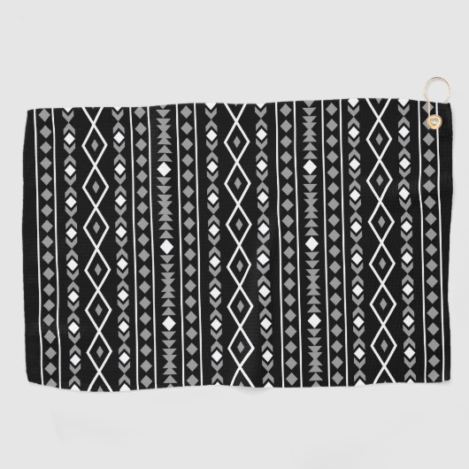 Aztec Shapes Pattern Grau Schwarz Golfhandtuch (Horizontal)