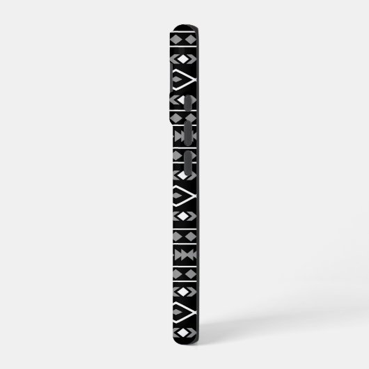 Aztec Shapes Pattern Grau Schwarz iPhone 16 Hülle (Linke Seite)
