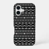 Aztec Shapes Pattern Grau Schwarz iPhone 16 Hülle (Rückseite)