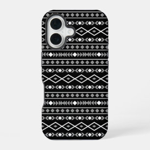 Aztec Shapes Pattern Grau Schwarz iPhone 16 Hülle