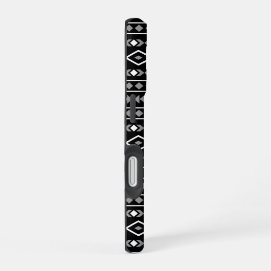 Aztec Shapes Pattern Grau Schwarz iPhone 16 Hülle (Rechte Seite)