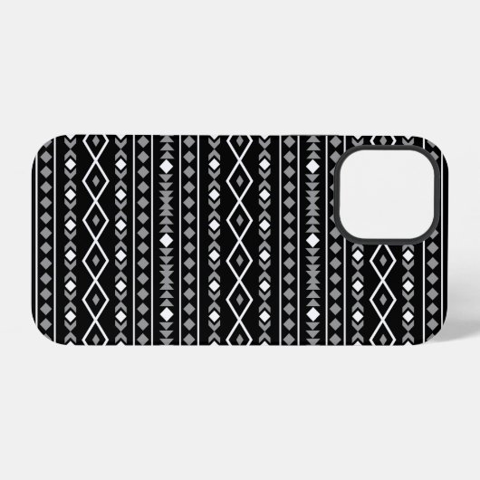 Aztec Shapes Pattern Grau Schwarz iPhone Hülle (Rückseite (Horizontal))
