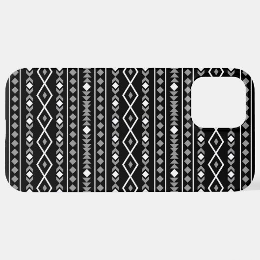 Aztec Shapes Pattern Grau Schwarz iPhone Hülle (Hinten horizontal)