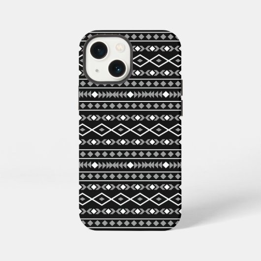 Aztec Shapes Pattern Grau Schwarz iPhone Hülle (Rückseite)
