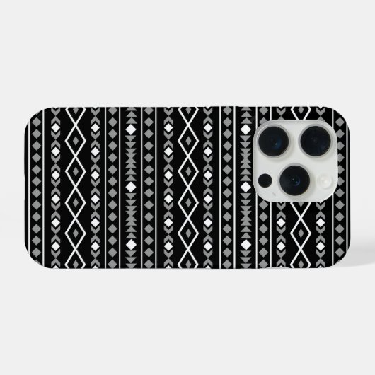 Aztec Shapes Pattern Grau Schwarz iPhone Hülle (Rückseite (Horizontal))