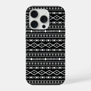 Aztec Shapes Pattern Grau Schwarz iPhone 15 Pro Hülle