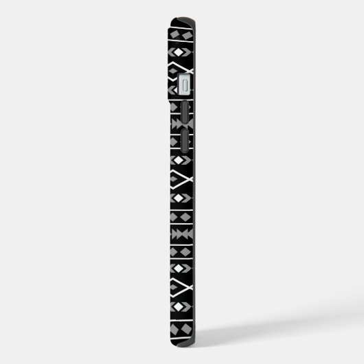 Aztec Shapes Pattern Grau Schwarz iPhone Hülle (Linke Seite)