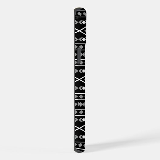Aztec Shapes Pattern Grau Schwarz iPhone Hülle (Rechte Seite)