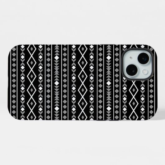 Aztec Shapes Pattern Grau Schwarz iPhone Hülle (Rückseite (Horizontal))