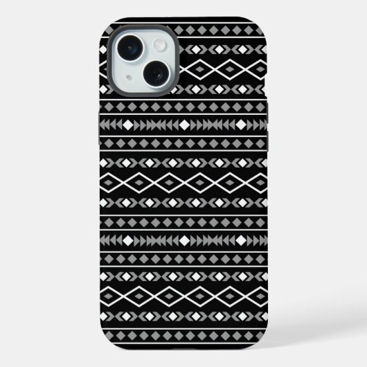 Aztec Shapes Pattern Grau Schwarz iPhone Hülle (Rückseite)