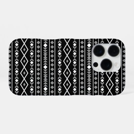 Aztec Shapes Pattern Grau Schwarz iPhone Hülle (Rückseite (Horizontal))