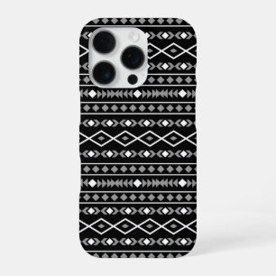 Aztec Shapes Pattern Grau Schwarz iPhone 16 Pro Hülle