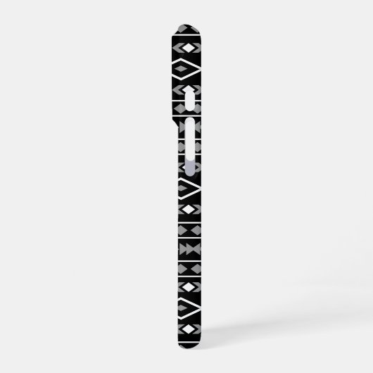 Aztec Shapes Pattern Grau Schwarz iPhone Hülle (Linke Seite)