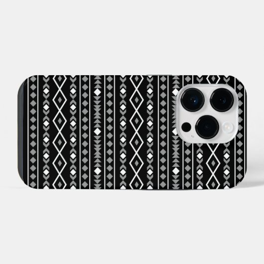 Aztec Shapes Pattern Grau Schwarz iPhone Hülle (Rückseite (Horizontal))