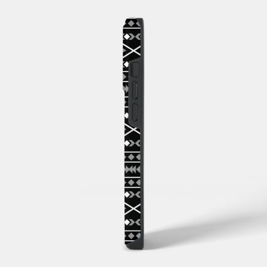 Aztec Shapes Pattern Grau Schwarz iPhone Hülle (Linke Seite)