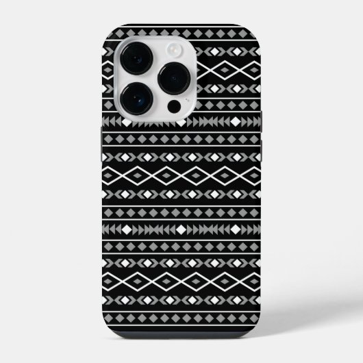 Aztec Shapes Pattern Grau Schwarz iPhone Hülle (Rückseite)
