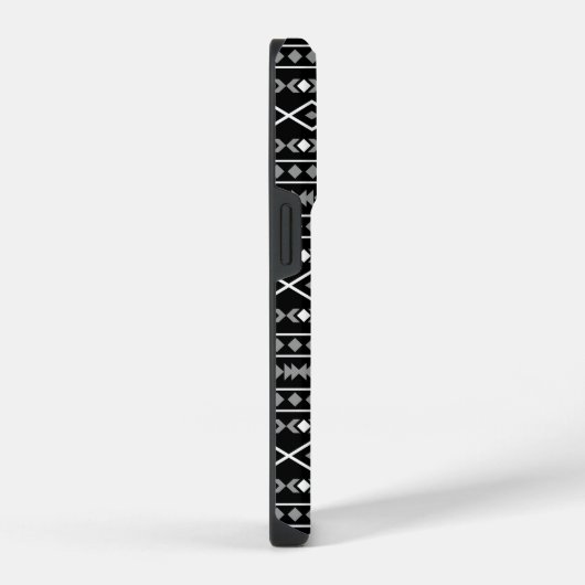 Aztec Shapes Pattern Grau Schwarz iPhone Hülle (Rechte Seite)