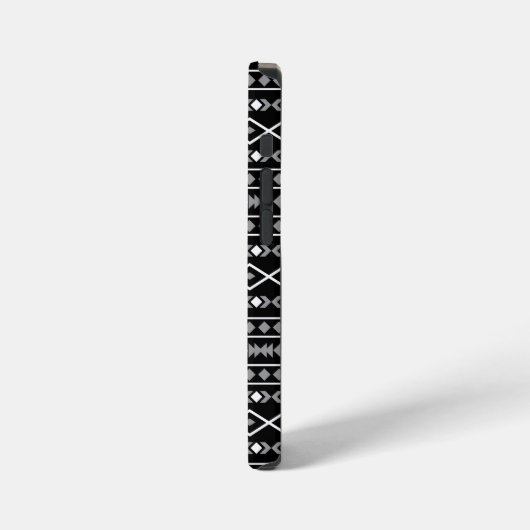 Aztec Shapes Pattern Grau Schwarz iPhone Hülle (Linke Seite)