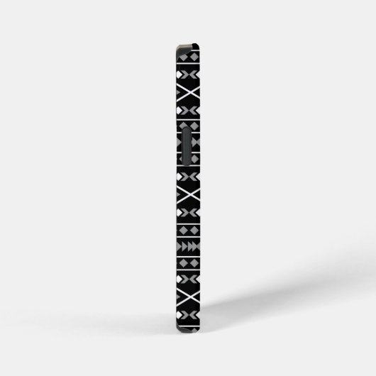 Aztec Shapes Pattern Grau Schwarz iPhone Hülle (Rechte Seite)