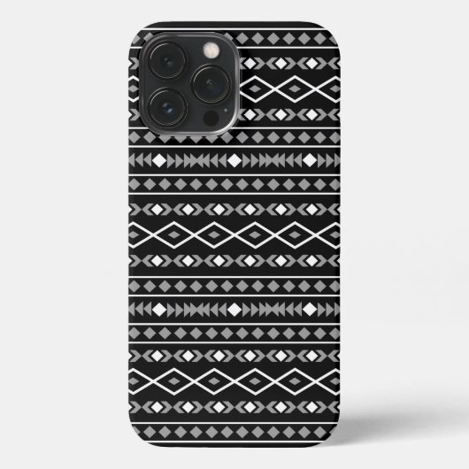 Aztec Shapes Pattern Grau Schwarz iPhone Hülle (Rückseite)