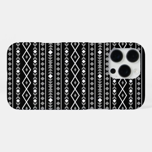Aztec Shapes Pattern Grau Schwarz iPhone Hülle (Rückseite (Horizontal))