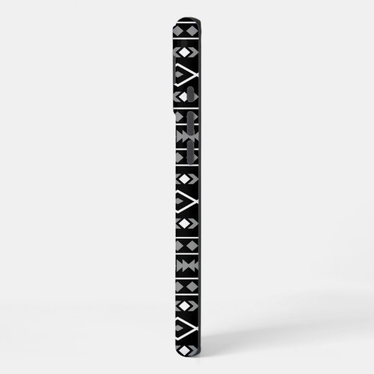 Aztec Shapes Pattern Grau Schwarz iPhone Hülle (Linke Seite)