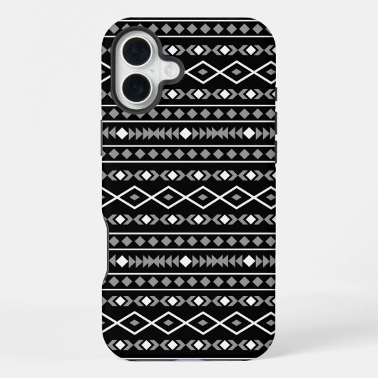 Aztec Shapes Pattern Grau Schwarz iPhone Hülle (Rückseite)