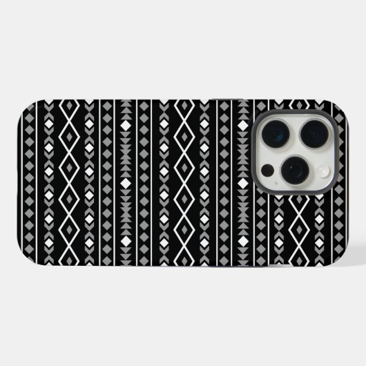 Aztec Shapes Pattern Grau Schwarz iPhone Hülle (Rückseite (Horizontal))