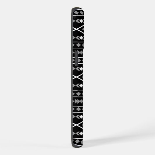 Aztec Shapes Pattern Grau Schwarz iPhone Hülle (Rechte Seite)