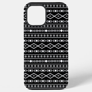 Aztec Shapes Pattern Grau Schwarz iPhone 12 Pro Max Hülle