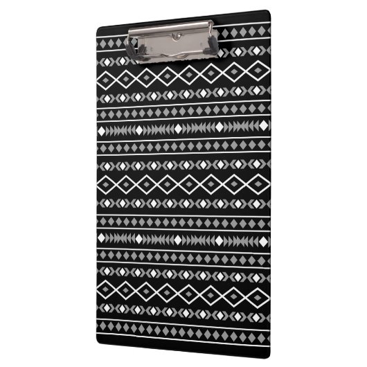 Aztec Shapes Pattern Grau Schwarz Klemmbrett (Links)