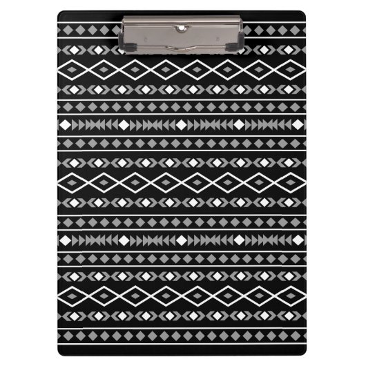 Aztec Shapes Pattern Grau Schwarz Klemmbrett (Vorderseite)