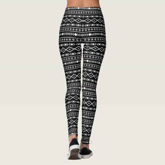 Aztec Shapes Pattern Grau Schwarz Leggings (Rückseite)