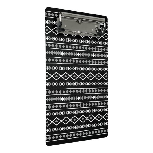 Aztec Shapes Pattern Grau Schwarz Mini Klemmbrett (Schrägansicht)