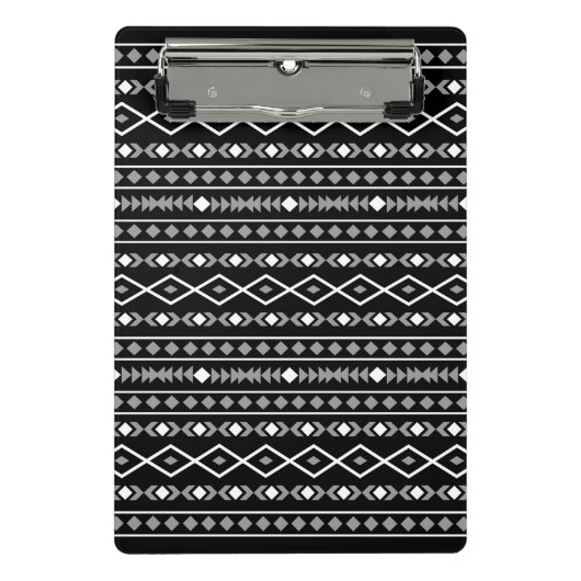 Aztec Shapes Pattern Grau Schwarz Mini Klemmbrett (Vorderseite)