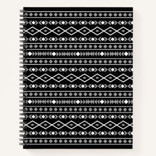 Aztec Shapes Pattern Grau Schwarz Notizblock