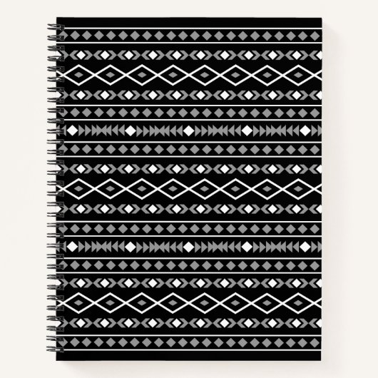 Aztec Shapes Pattern Grau Schwarz Notizblock (Vorderseite)