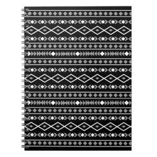 Aztec Shapes Pattern Grau Schwarz Notizblock