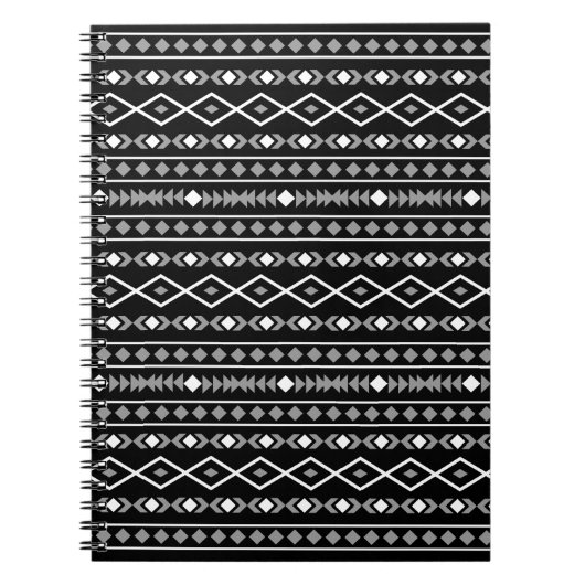 Aztec Shapes Pattern Grau Schwarz Notizblock (Vorderseite)