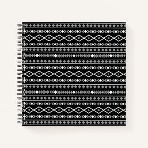 Aztec Shapes Pattern Grau Schwarz Notizblock