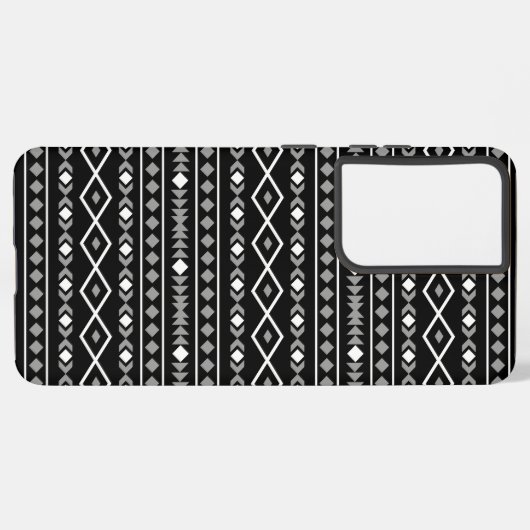 Aztec Shapes Pattern Grau Schwarz Samsung Galaxy Hülle (Linke Seite)