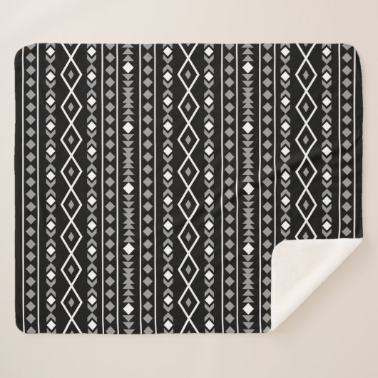 Aztec Shapes Pattern Grau Schwarz Sherpadecke (Vorderseite (Horizontal))