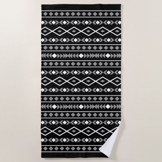 Aztec Shapes Pattern Grau Schwarz Strandtuch (Vorderseite)