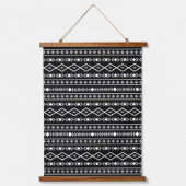 Aztec Shapes Pattern Grau Schwarz Wandteppich Mit Holzrahmen (Vorderseite)